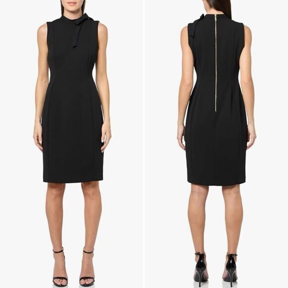 NWT Calvin Klein Sleeveless Scuba Crepe Dress Black 8 - Picture 1 of 10